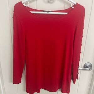 Cable & Gauge Red Long-Sleeve Top with Side Button Detail